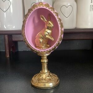 Vintage Gold Bunny in Pink Egg Display